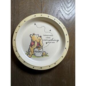Vintage Disney Winnie the Pooh Melamine Plate Classic Yellow Striped 8"